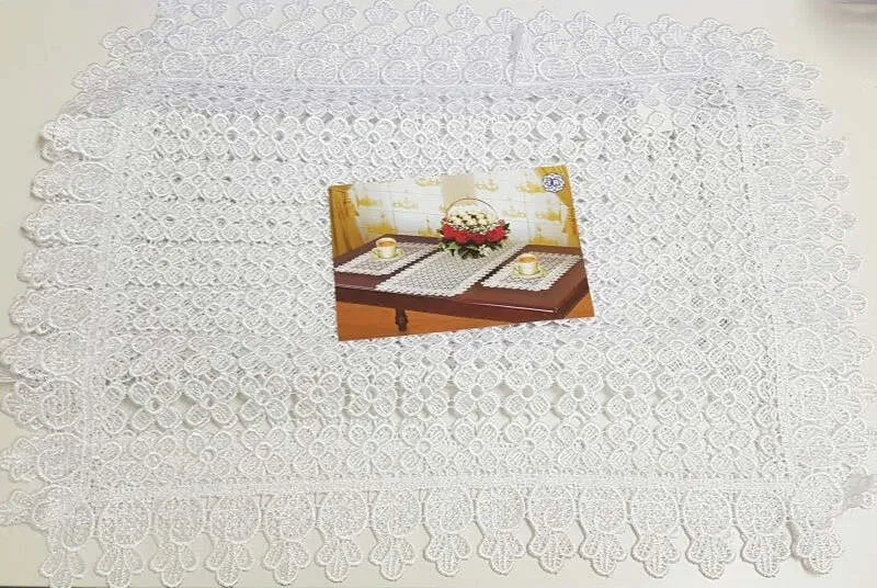 3 Pezzi Centrini Centrino Centrotavola Bianco Merletto Fiori Runner Tessuto