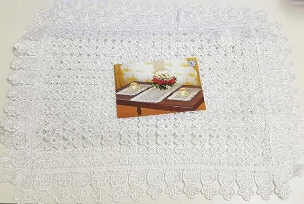 3 Pezzi Centrini Centrino Centrotavola Bianco Merletto Fiori Runner Tessuto