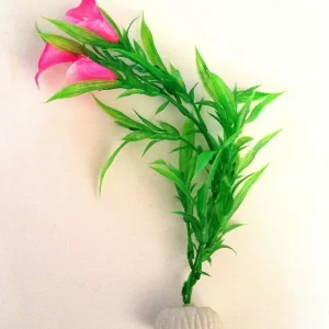 Pianta 25 Cm Piantina Artificiale Per Acquario Piante Finte Plastica Fiore Rosa