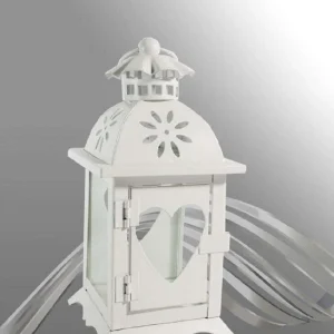 Porta Candela Cuori Lanterna Bianca Vetro Metallo Bomboniera Matrimonio 27595