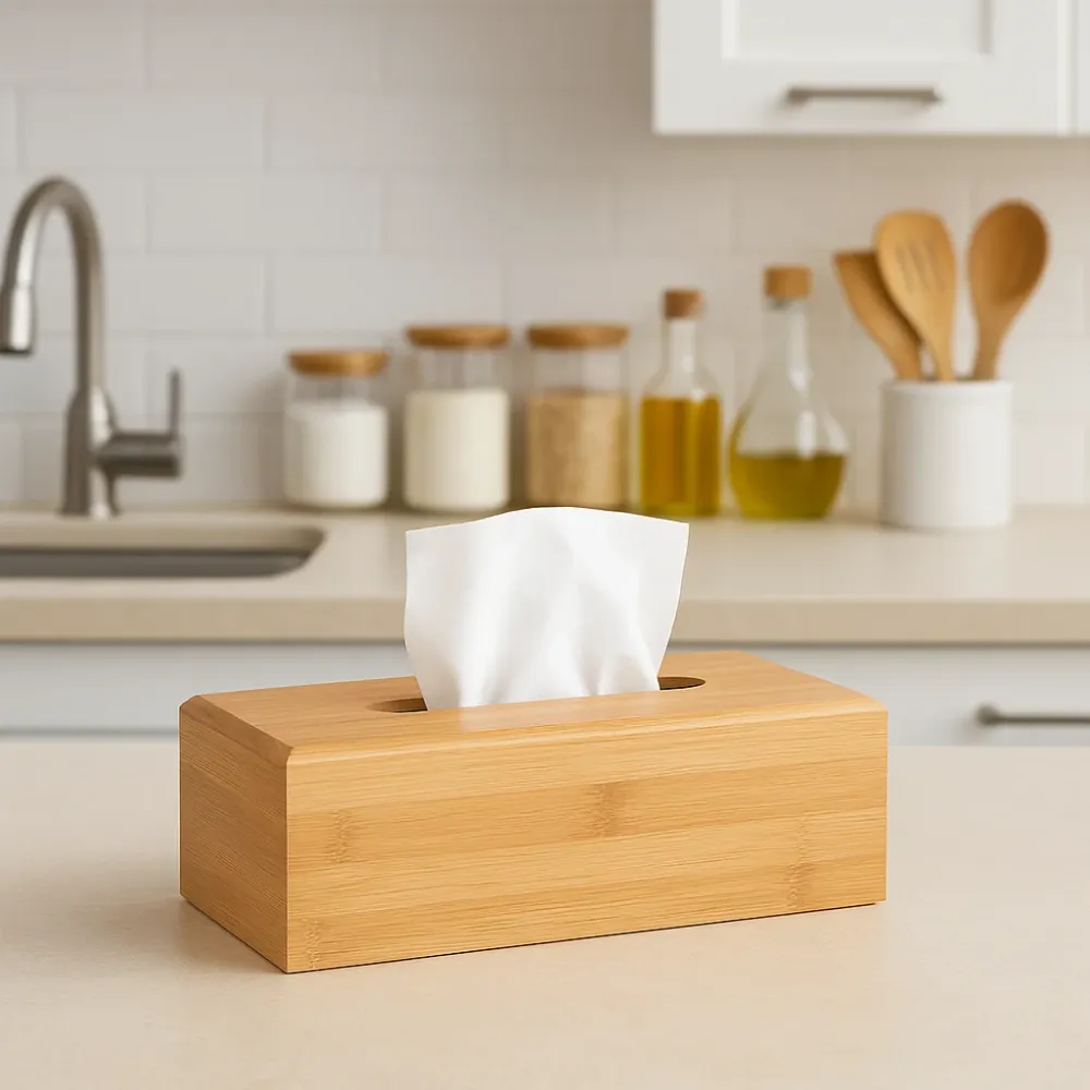 Porta Tovaglioli Legno di Bambù Design Moderno 13x25H8 cm Naturale da Tavola