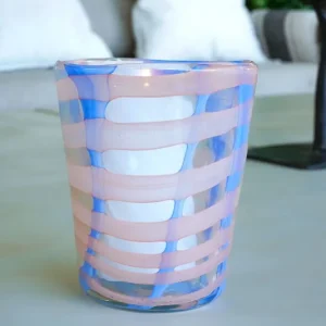 Portacandela Alto Righe Irregolari Blu e Rosa