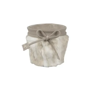 Portacandela CANDLES "fluffy fur", pelliccia tessuta, stile tirolese montagna chalet, alt. 16cm Ø 6.3cm