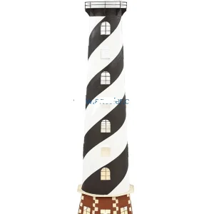 Portacandela faro marino stagno metallo elettrificata 40 cm bianco blu e marrone