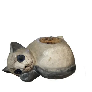 Portacandela legno con gatto