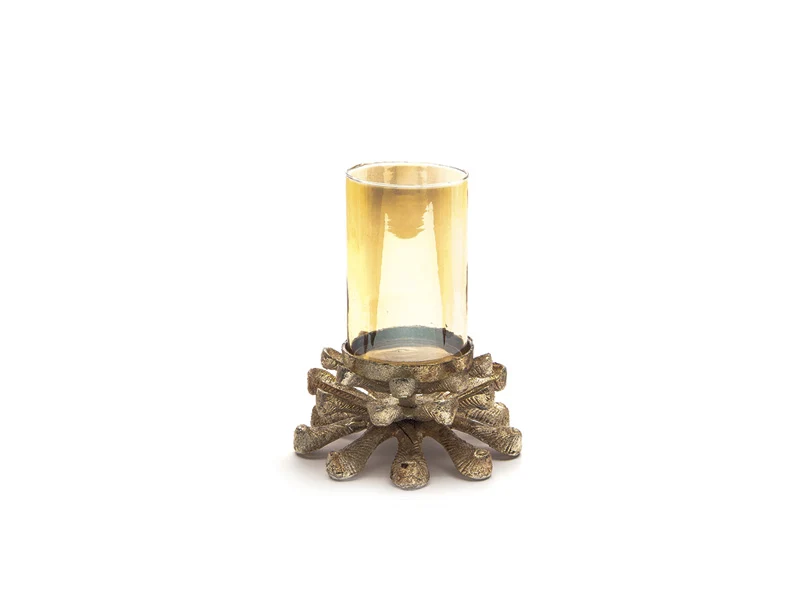 PORTACANDELE ALLUMINIO PIGNA C/PARAFIAMMA CHAMPAGNE GOLD CM 25X30