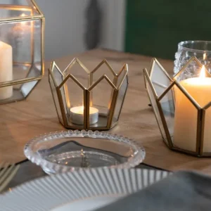 Portacandele cristallo dorato con design piccola corona