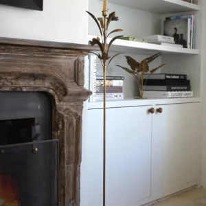 Portacandele grande metallo dorato con design floreale