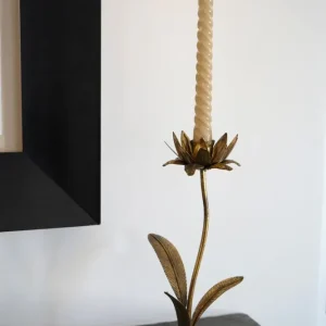Portacandele medio metallo dorato con design fiori