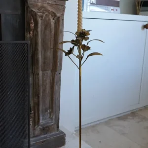 Portacandele medio metallo dorato con design fiori