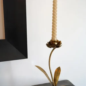 Portacandele metallo dorato con design fiore piccolo