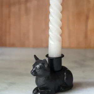 Portacandele Nero con Design Forma di Gatto