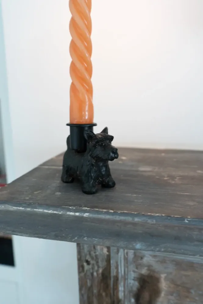 Portacandele nero con design Terrier
