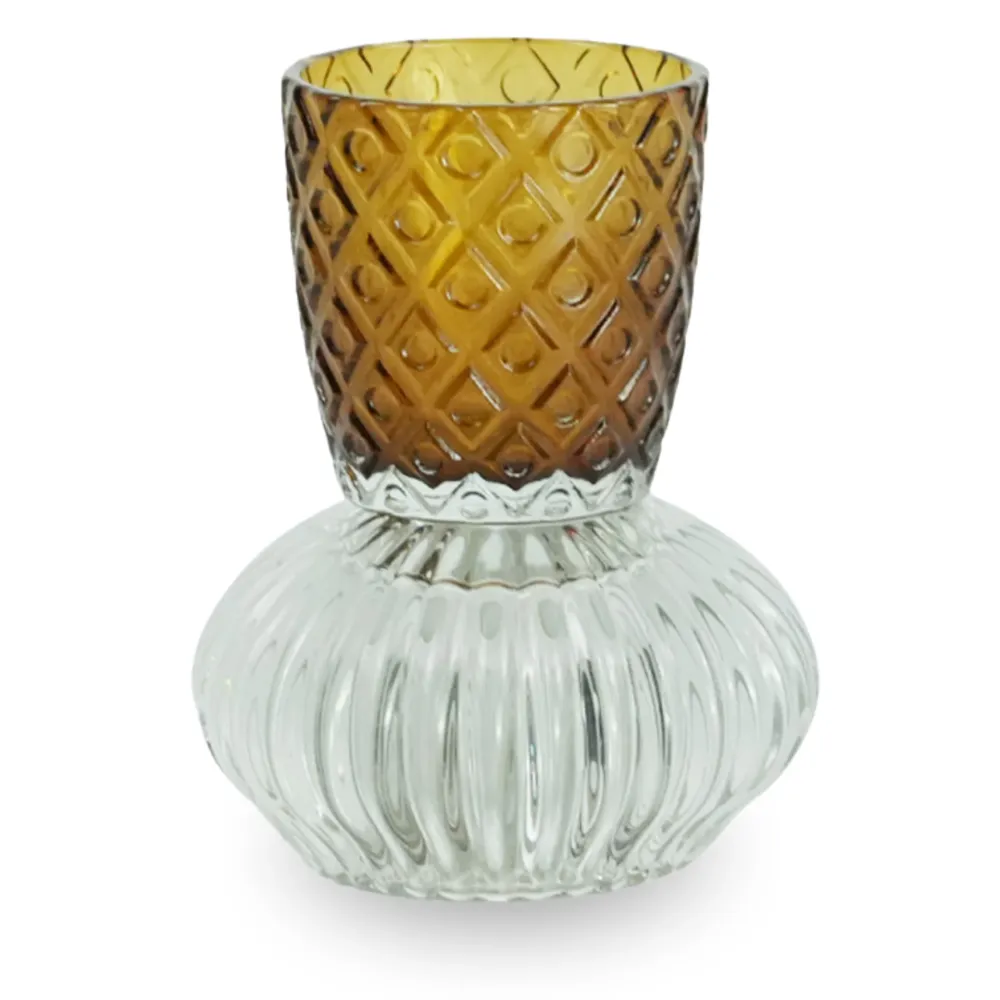 Portacandele vetro Nori ambra/grigio 13,5 cm
