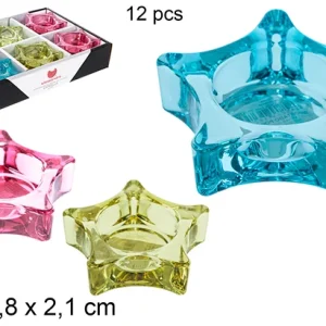 Portacandele vetro stella di colori assortiti 7,8 cm 12/unità
