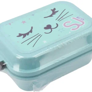 Portamerenda Sj Seven Azzurro Con Cucchiaio Portapranzo Bambine Per Scuola Asilo Tempo Libero 19 X 13 X 08 Cm Con Gattino
