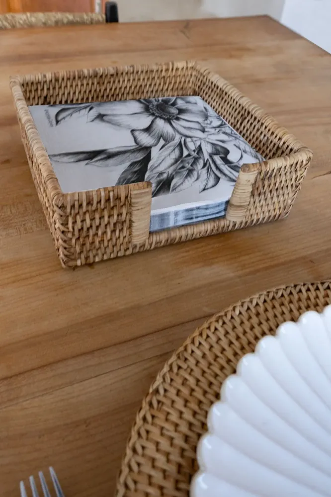 Portatovaglioli quadrato rattan marrone naturale