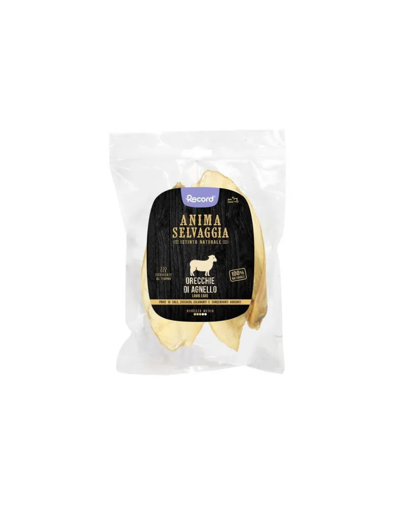 Record Snack carne essiccata per cani 2 pz orecchio agnello Anima Selvaggia 20 g