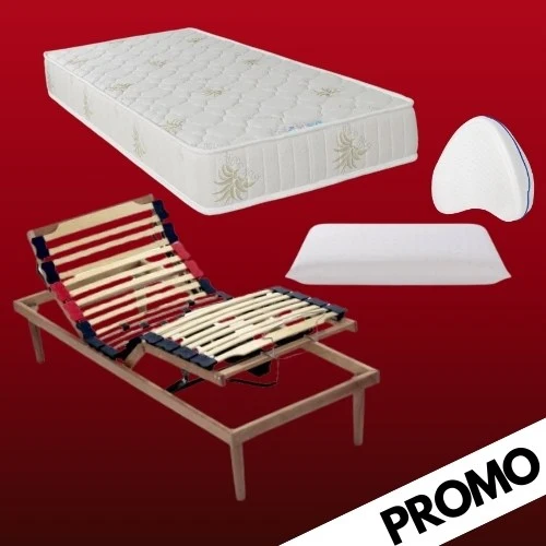 Rete Reclinabile Motorizzata con Doghe Legno + Materasso ortopedico poliuretano e memory foam + Guanciale Memory + Cuscino...