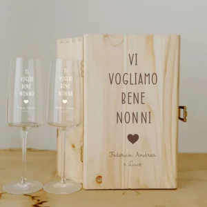 Scatola legno + Bicchieri Festa dei Nonni