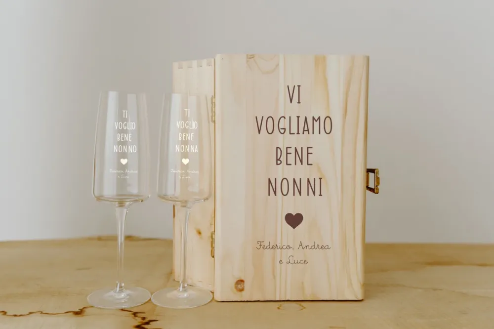 Scatola legno + Bicchieri Festa dei Nonni