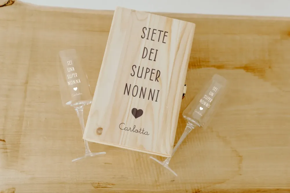 Scatola legno + Bicchieri Festa dei Nonni