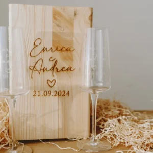 Scatola legno + Coppia di bicchieri sposi personalizzati
