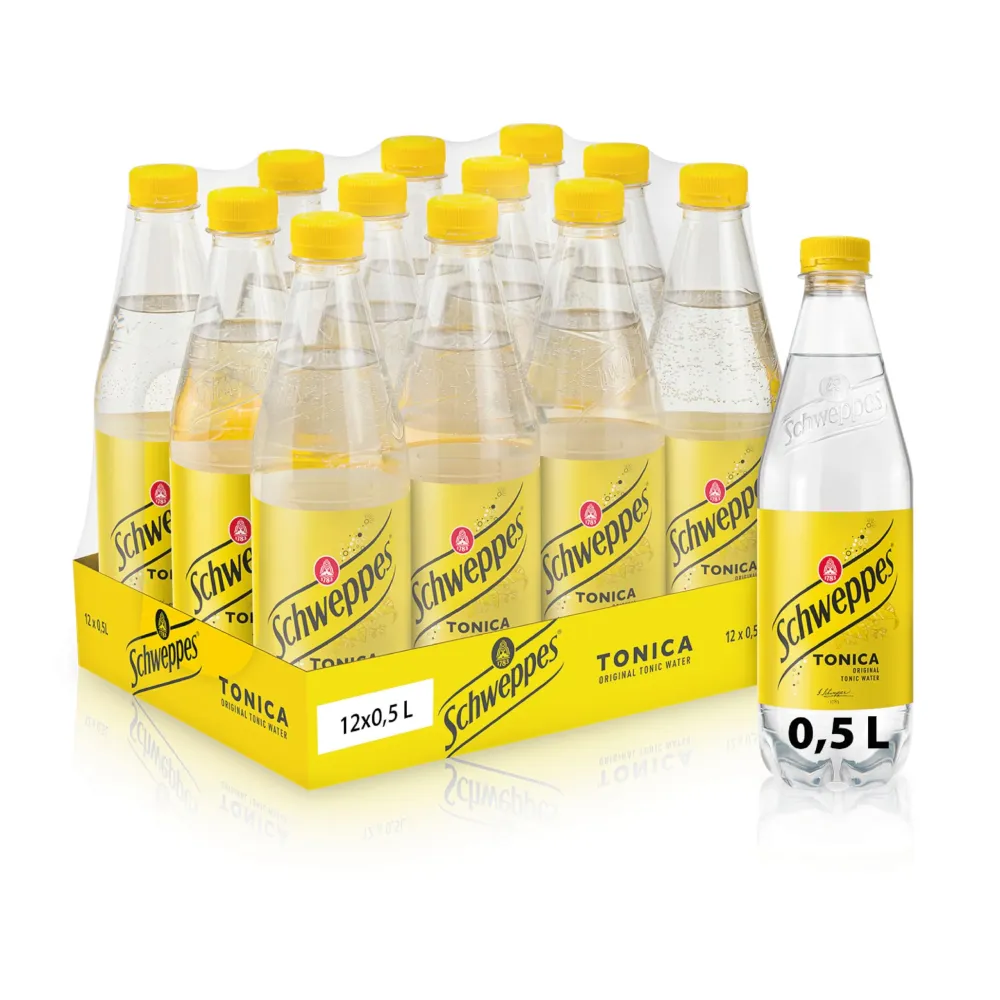Schweppes Tonica, Bevanda Gassata al Gusto di Chinino, 12x500ml, Perfetta per Aperitivi e Cocktail, 100% Aromi Naturali