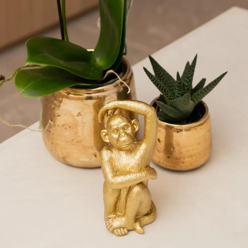 Scimmia seduta dorata - Statuetta decorativa