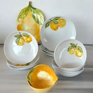 Servizio Completo di Stoviglie Melamina Limoni per 4 Persone