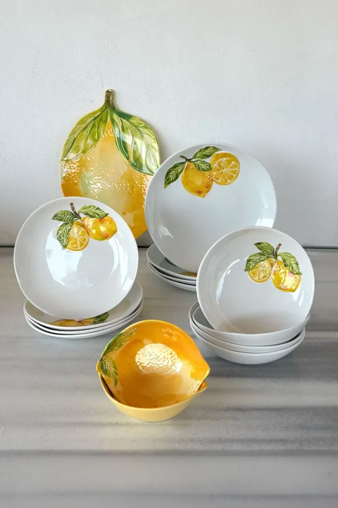 Servizio Completo di Stoviglie Melamina Limoni per 4 Persone