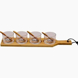 Set aperitivo con 4 bicchieri salse, vassoio e cucchiaini