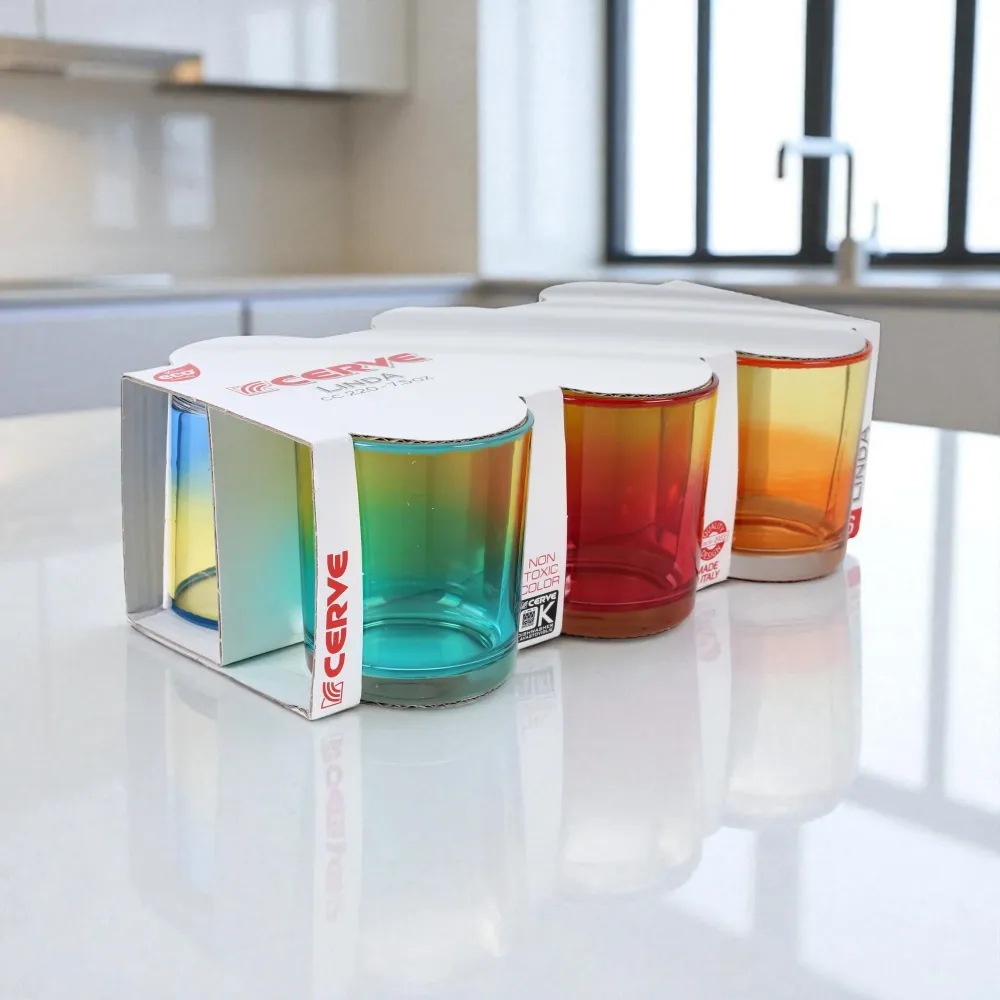 Set 6 Bicchieri Acqua Ambo 220 ml Colorati Vetro
