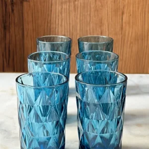 Set di 6 bicchieri alti blu design rombo