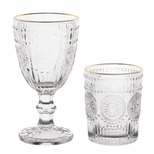 Set 12 Bicchieri e Calici Grace Filo Oro 330cc – Vetro Elegante Decorato