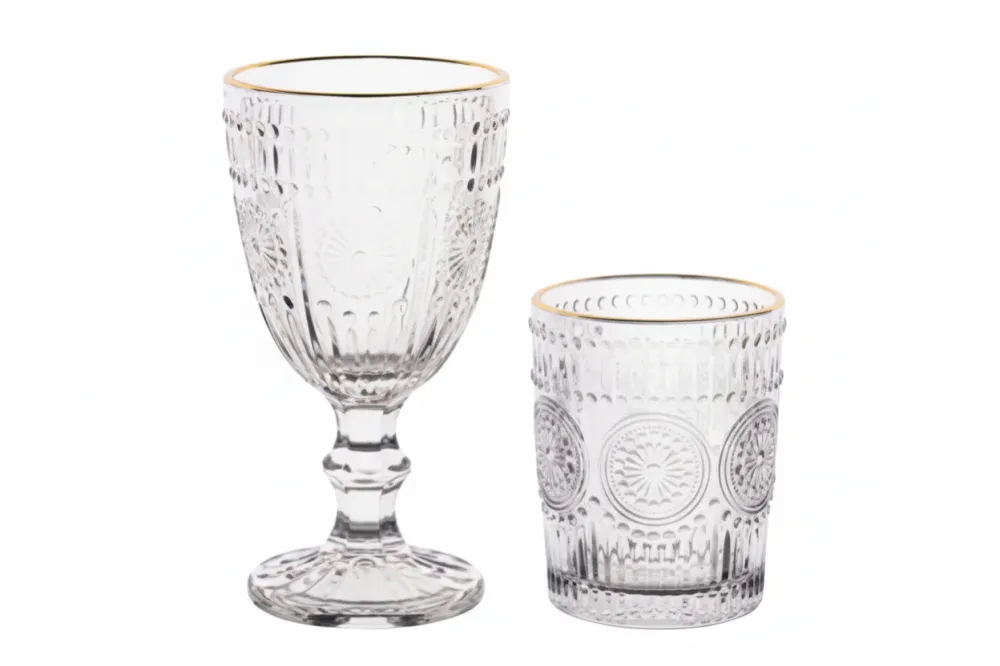 Set 12 Bicchieri e Calici Grace Filo Oro 330cc – Vetro Elegante Decorato