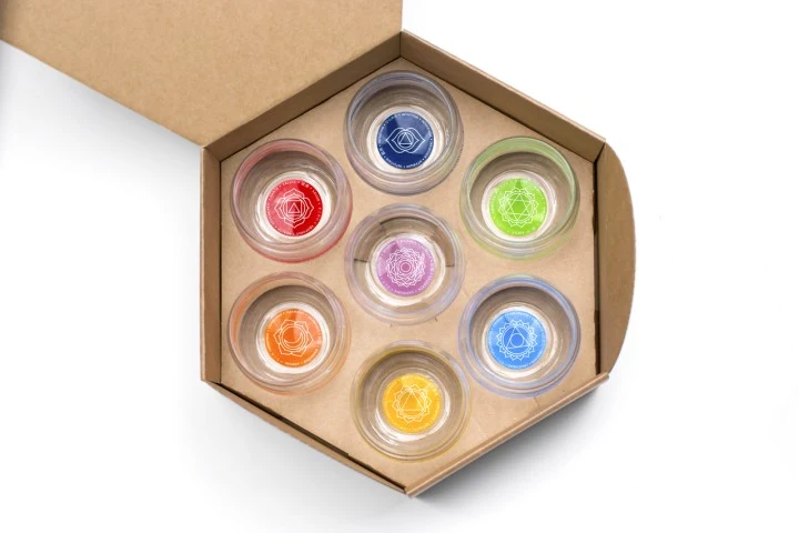 Set di bicchieri Chakra / Affermazioni Mythos