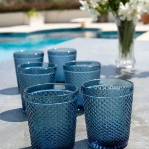 Set di 6 bicchieri con visiera cristallo blu scuro
