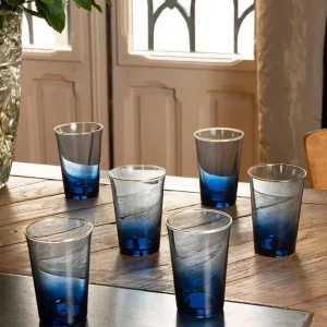 Set Di 6 Bicchieri Cristallo Blu Con Bordo Oro