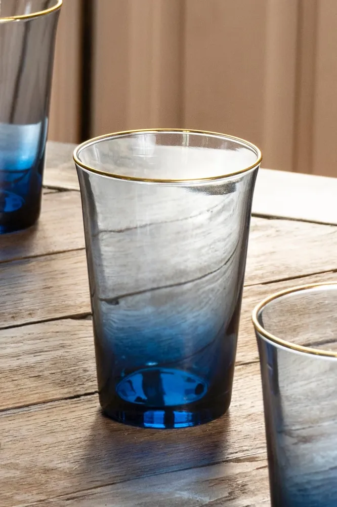 Set Di 6 Bicchieri Cristallo Blu Con Bordo Oro