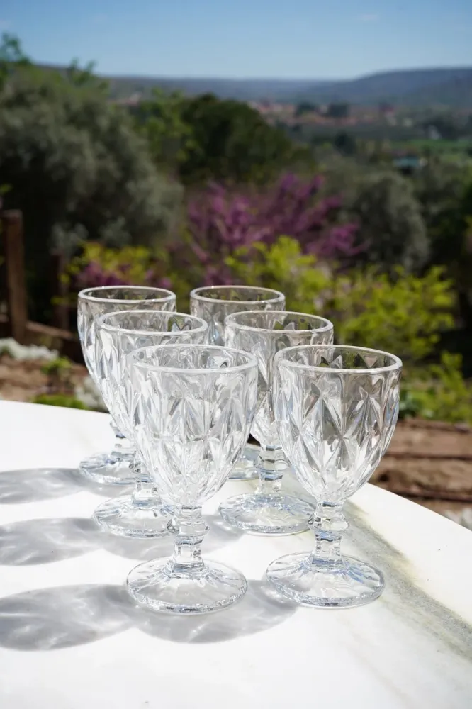Set 6 Bicchieri Cristallo Trasparente Rombi