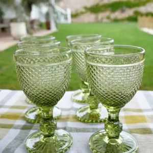Set di 6 bicchieri cristallo verde con punte