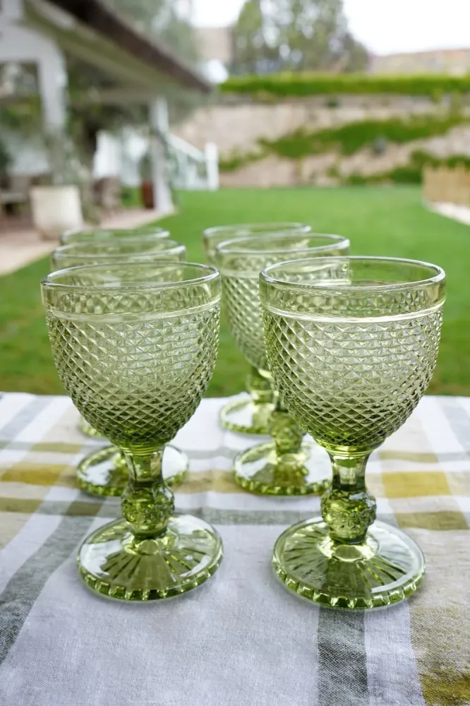 Set di 6 bicchieri cristallo verde con punte