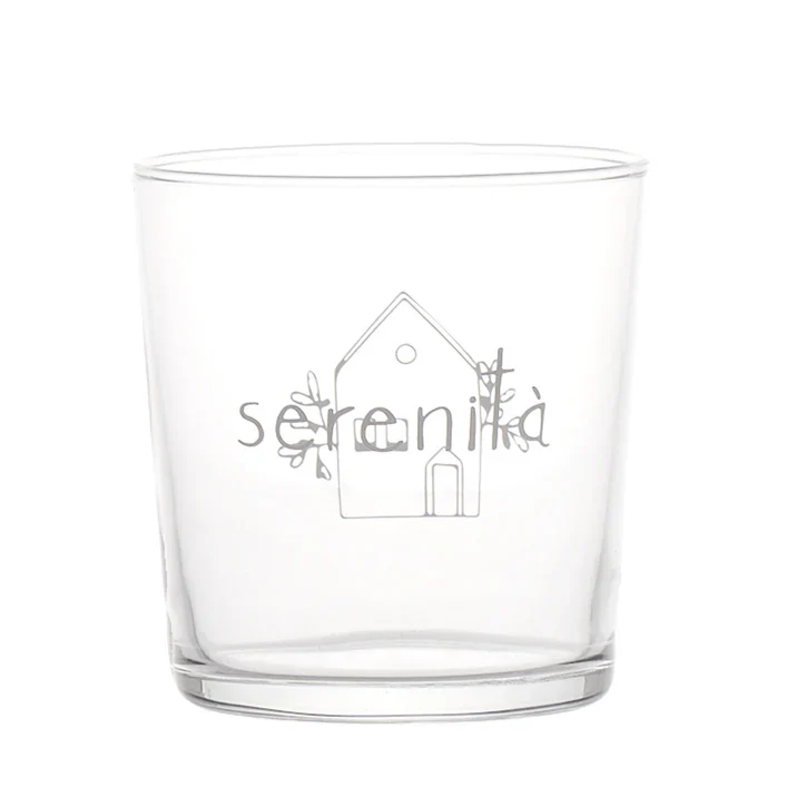 SET 6 BICCHIERI DECORO "SERENITA'" 35 CL VETRO TEMPERATO SERIGRAFATO BIANCO