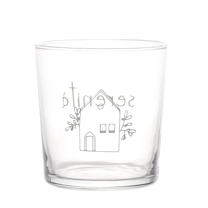 SET 6 BICCHIERI DECORO "SERENITA'" 35 CL VETRO TEMPERATO SERIGRAFATO BIANCO