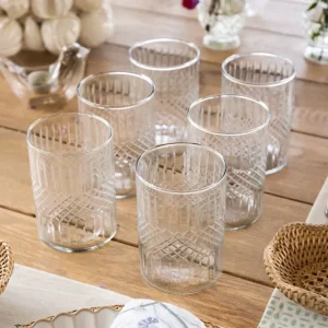 Set da 6 Bicchieri Grandi di Cristallo Inciso Rombi
