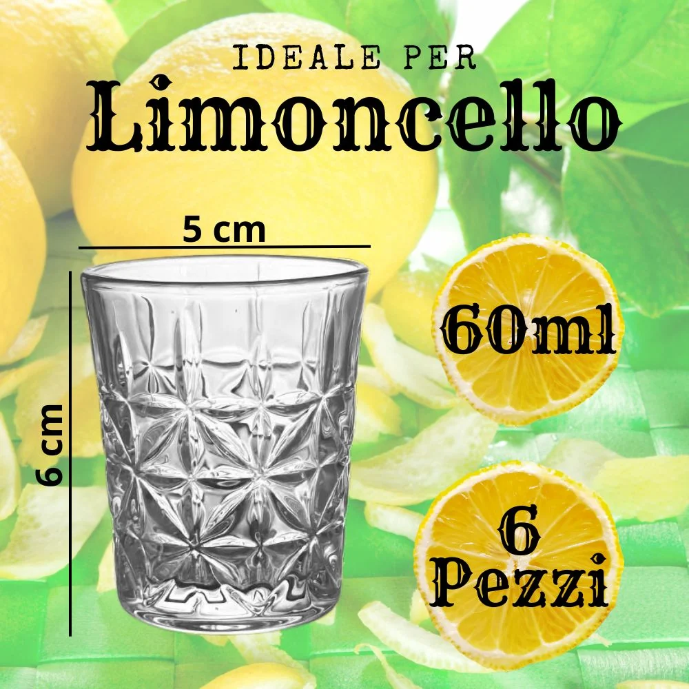 Set da 6 Bicchieri 60 ml | Limoncello | Eleganza Vetro