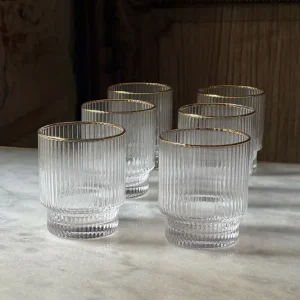 Set di 6 bicchieri righe con bordo dorato