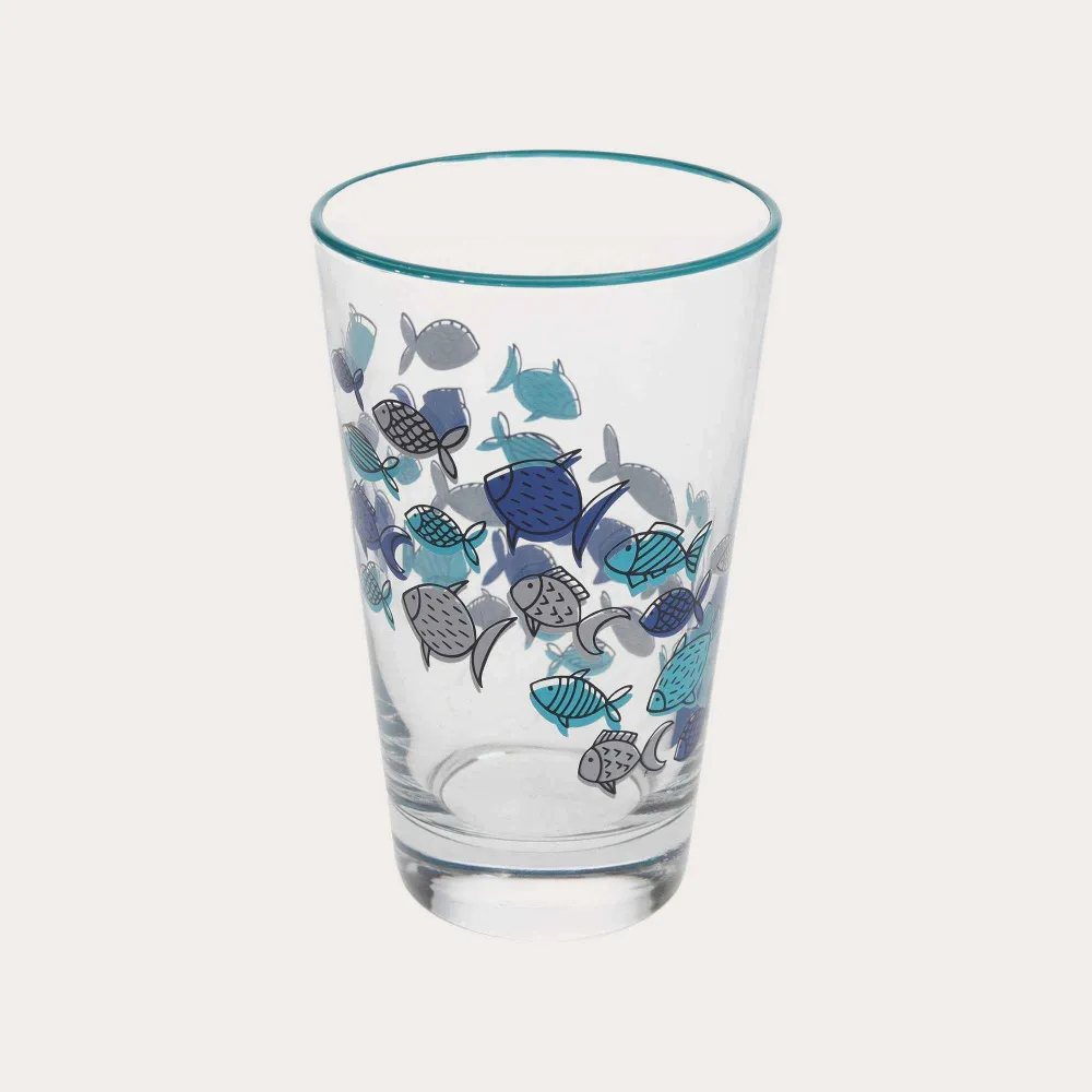 Set 4 Bicchieri Vetro Decorati con Pesci Blu