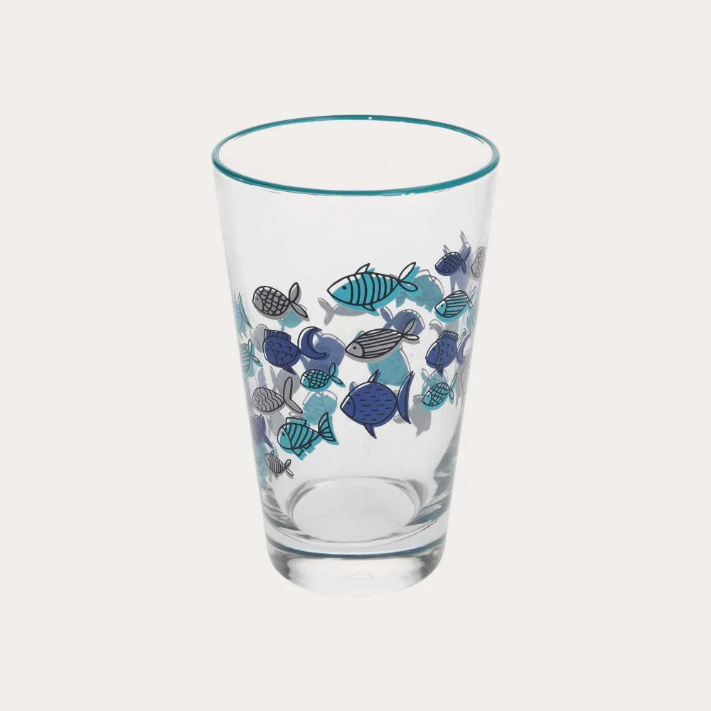 Set 4 Bicchieri Vetro Decorati con Pesci Blu